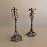 Pair of Vintage Signed Helen Burke Brutalist Copper and Brass Candlesticks