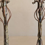 Pair of Vintage Signed Helen Burke Brutalist Copper and Brass Candlesticks