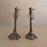 Pair of Vintage Signed Helen Burke Brutalist Copper and Brass Candlesticks