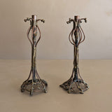 Pair of Vintage Signed Helen Burke Brutalist Copper and Brass Candlesticks