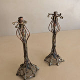 Pair of Vintage Signed Helen Burke Brutalist Copper and Brass Candlesticks