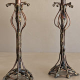 Pair of Vintage Signed Helen Burke Brutalist Copper and Brass Candlesticks