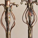 Pair of Vintage Signed Helen Burke Brutalist Copper and Brass Candlesticks