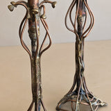 Pair of Vintage Signed Helen Burke Brutalist Copper and Brass Candlesticks