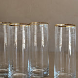 Set of 4 Vintage Gold-Rimmed Highball Glasses with Etched Striping Detail