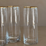 Set of 4 Vintage Gold-Rimmed Highball Glasses with Etched Striping Detail