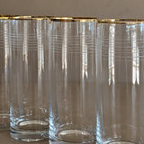 Set of 4 Vintage Gold-Rimmed Highball Glasses with Etched Striping Detail