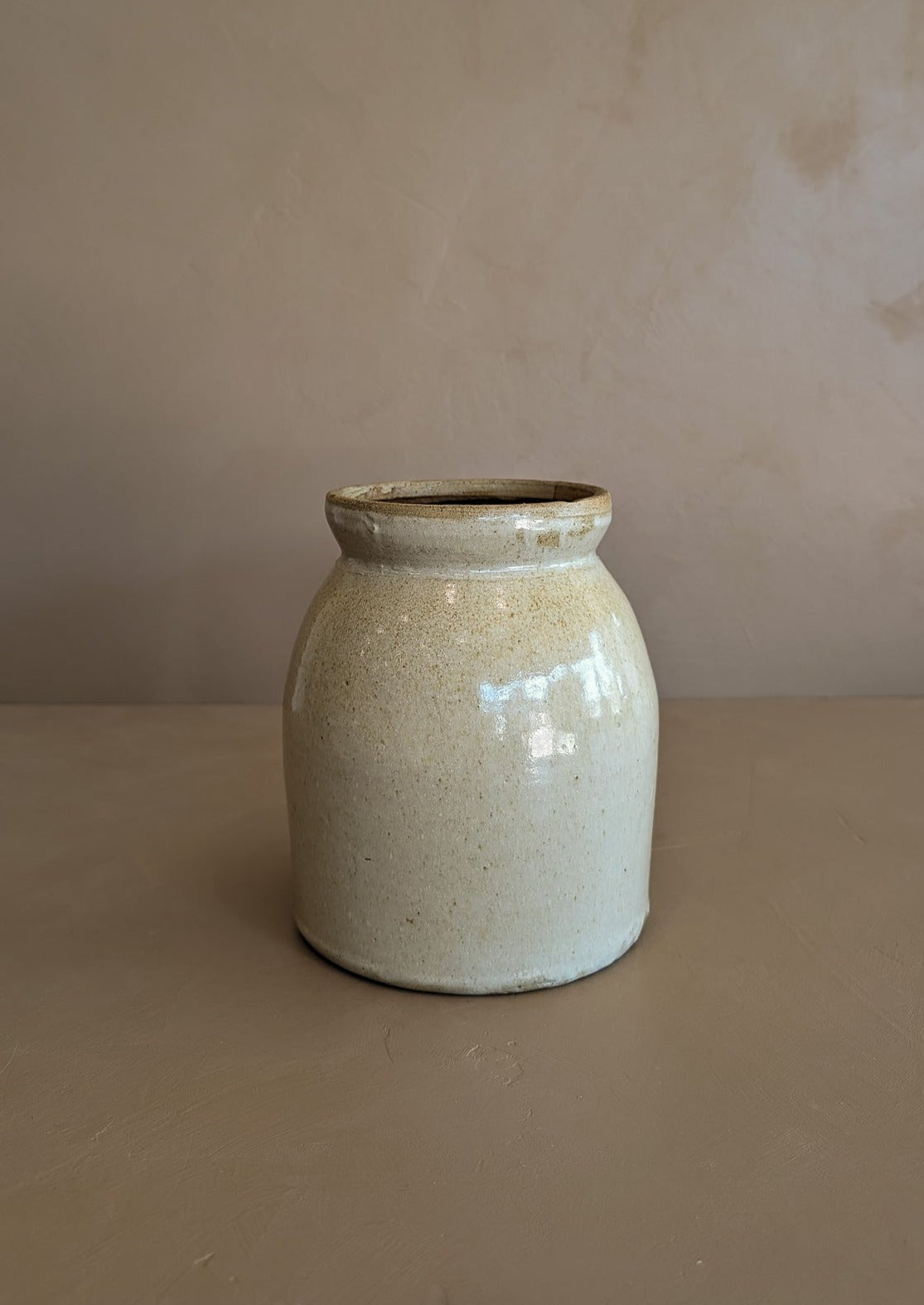 Antique Salt-Glazed Crock with Brown Interior