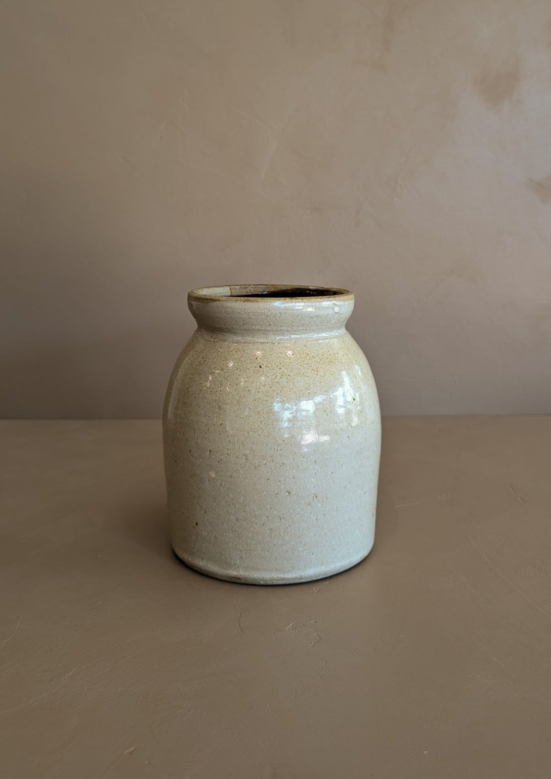 Antique Salt-Glazed Crock with Brown Interior