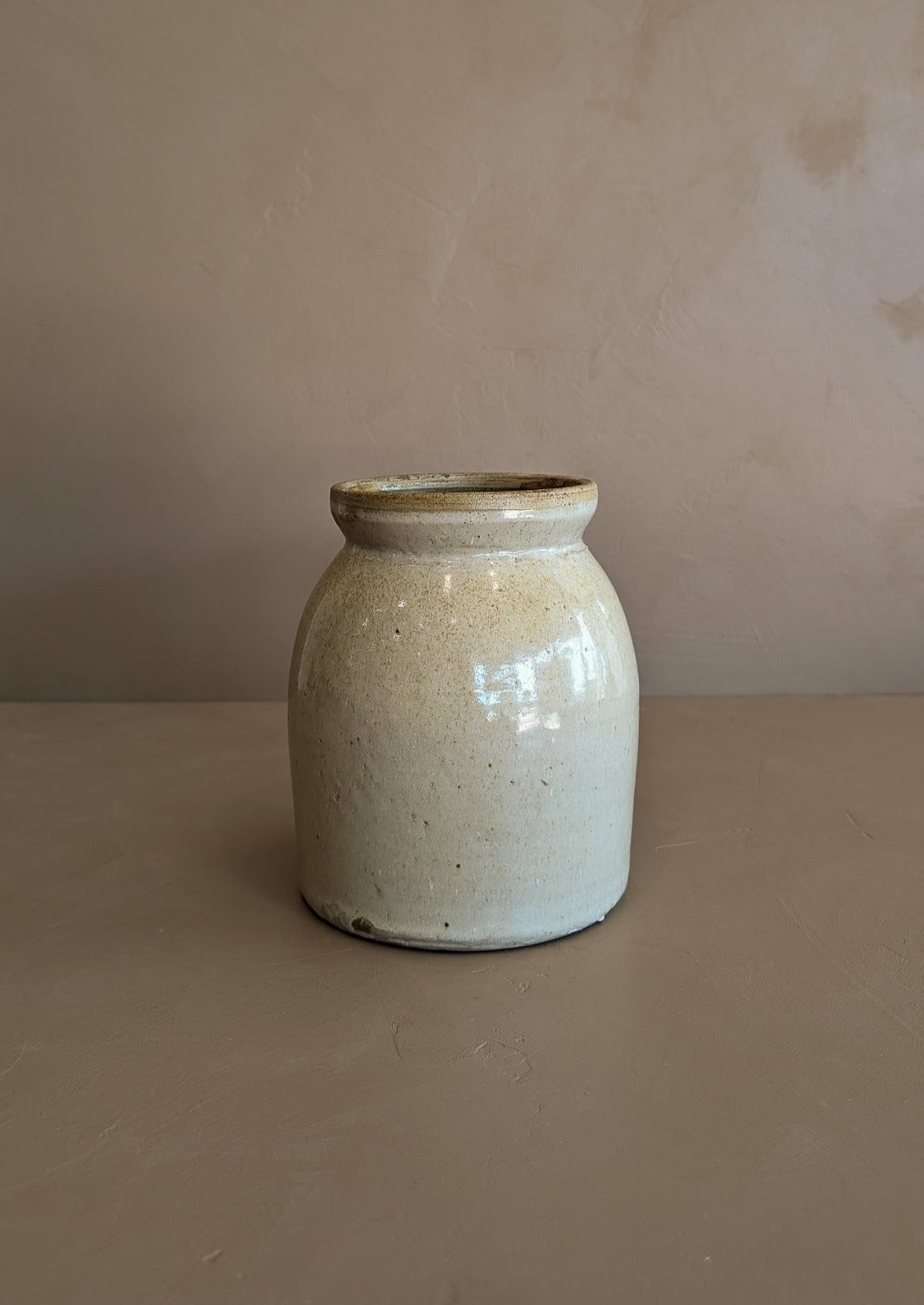 Antique Salt-Glazed Crock with Brown Interior