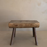 Vintage Hand-crafted Solid Walnut Stool - Small