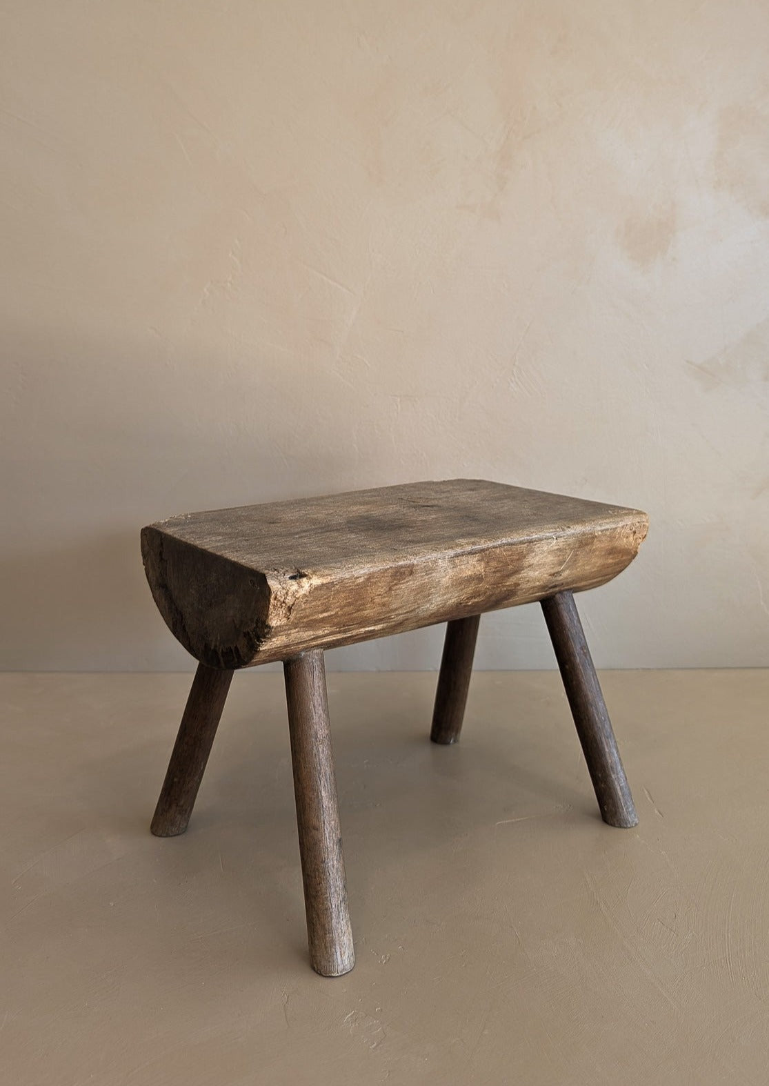 Vintage Hand-crafted Solid Walnut Stool - Small