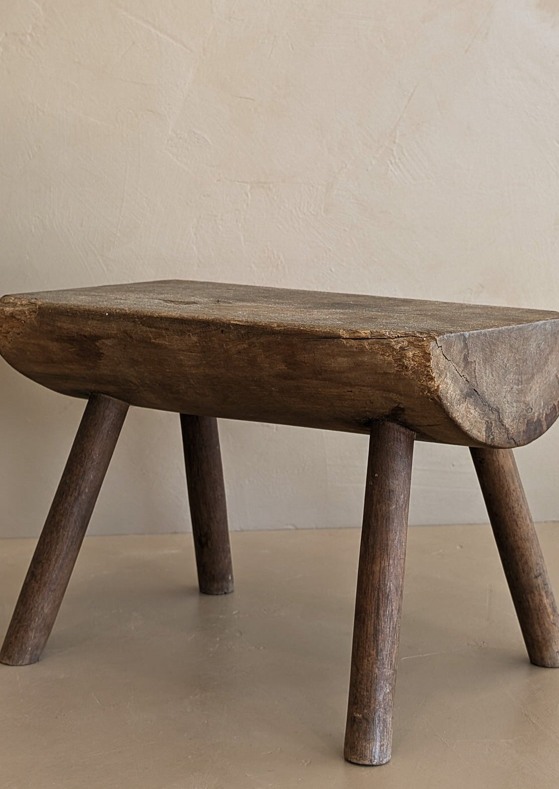 Vintage Hand-crafted Solid Walnut Stool - Small