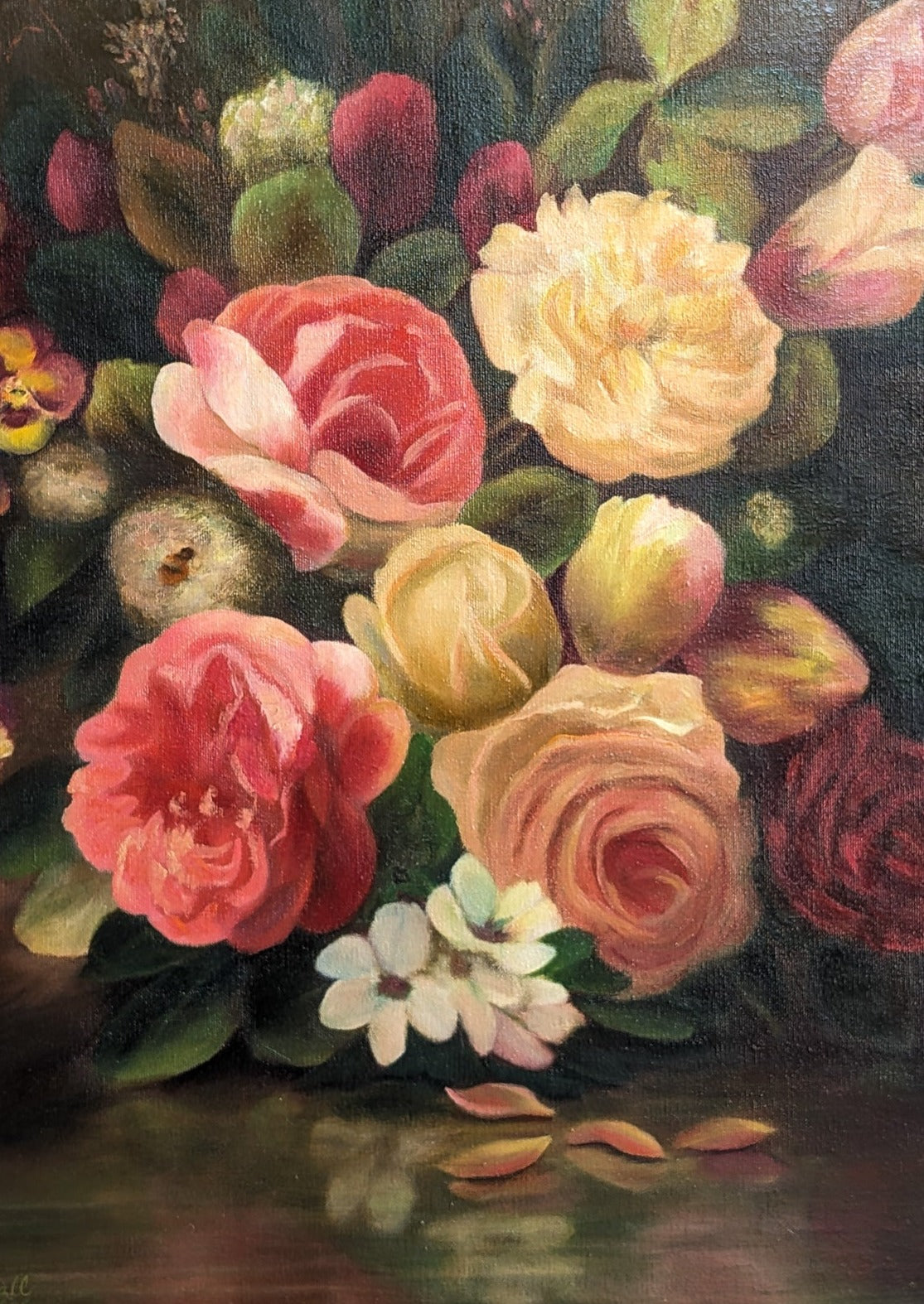 Signed 1975 Vintage Original Floral Still Life Oil Painting by Marguerite Kimball