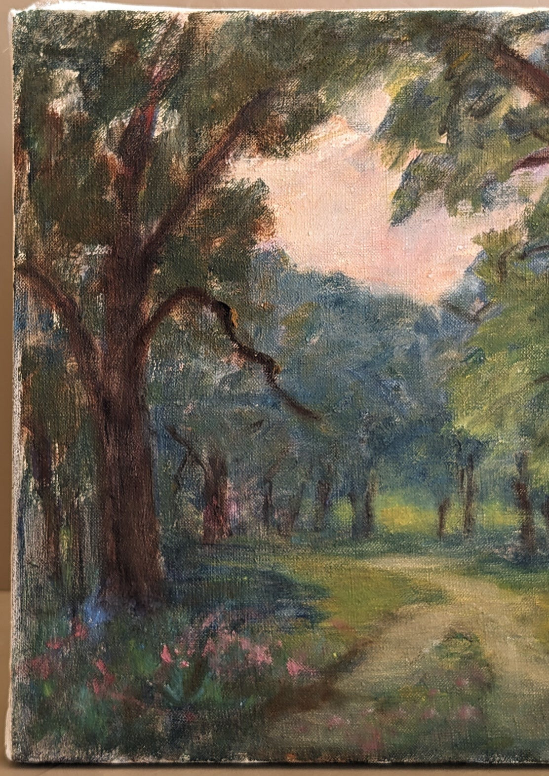 Original Impressionist-Style Landscape Painting "Road Through the Woods" by Roy Kneeburg