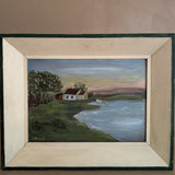 Signed and Framed July 1958 Original "Sunrise at the Lake" Folk Art Landscape Painting by Eleanor Rieck