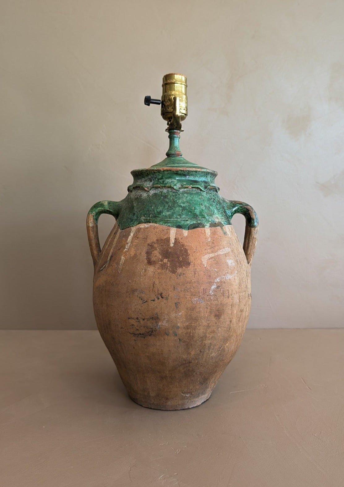 Vintage Turkish Vessel Lamp with Green Glaze