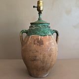 Vintage Turkish Vessel Lamp with Green Glaze