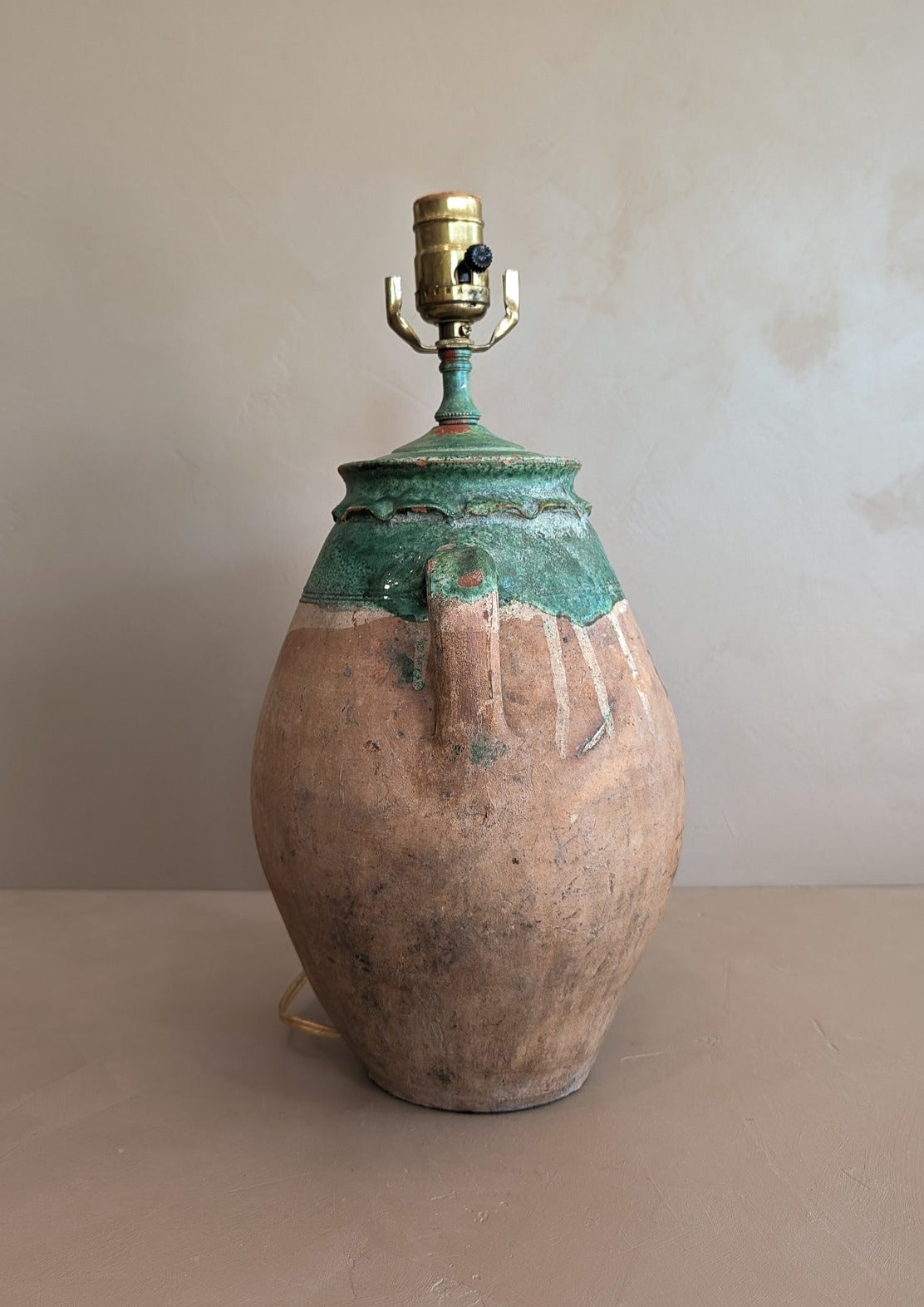 Vintage Turkish Vessel Lamp with Green Glaze