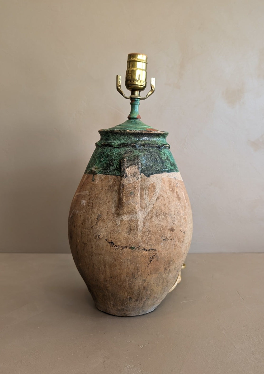 Vintage Turkish Vessel Lamp with Green Glaze