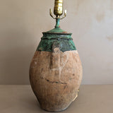 Vintage Turkish Vessel Lamp with Green Glaze