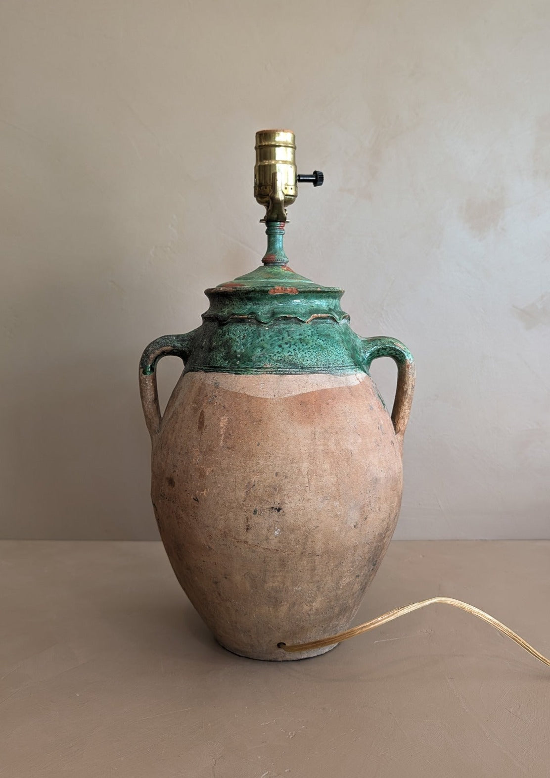 Vintage Turkish Vessel Lamp with Green Glaze