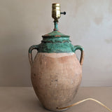 Vintage Turkish Vessel Lamp with Green Glaze