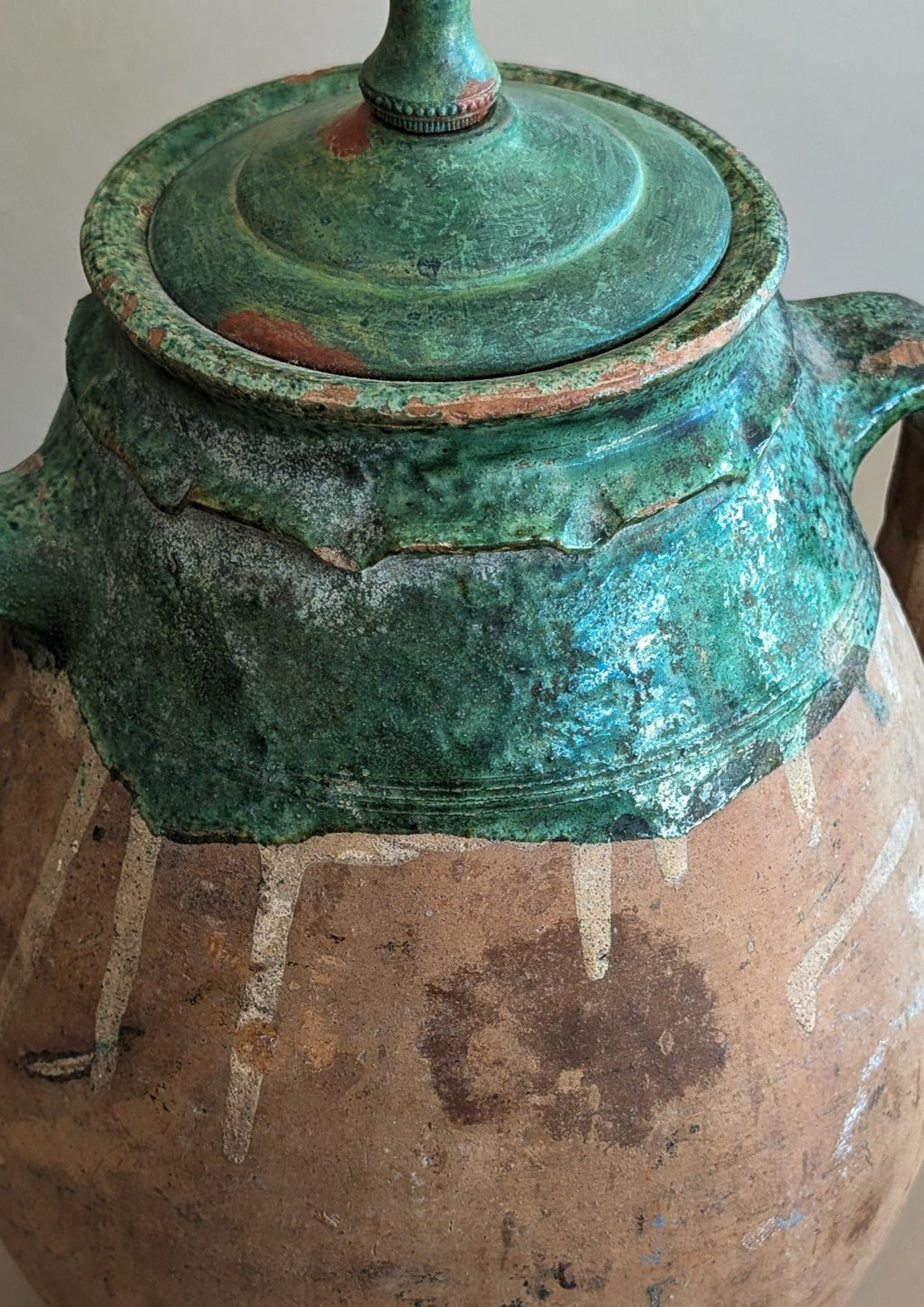 Vintage Turkish Vessel Lamp with Green Glaze