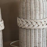 Pair of Vintage White Woven Wicker Lamps with Braided Detailing