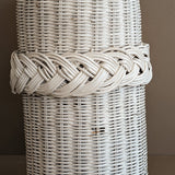 Pair of Vintage White Woven Wicker Lamps with Braided Detailing