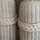 Pair of Vintage White Woven Wicker Lamps with Braided Detailing