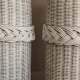 Pair of Vintage White Woven Wicker Lamps with Braided Detailing