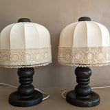 Pair of Vintage Swedish Markslöjd Dark Pine Table Lamps with Original Shades