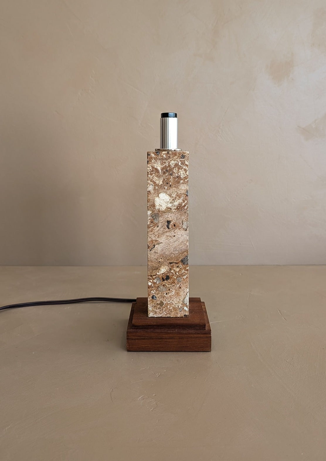 Petite Vintage Stone and Wood Lamp