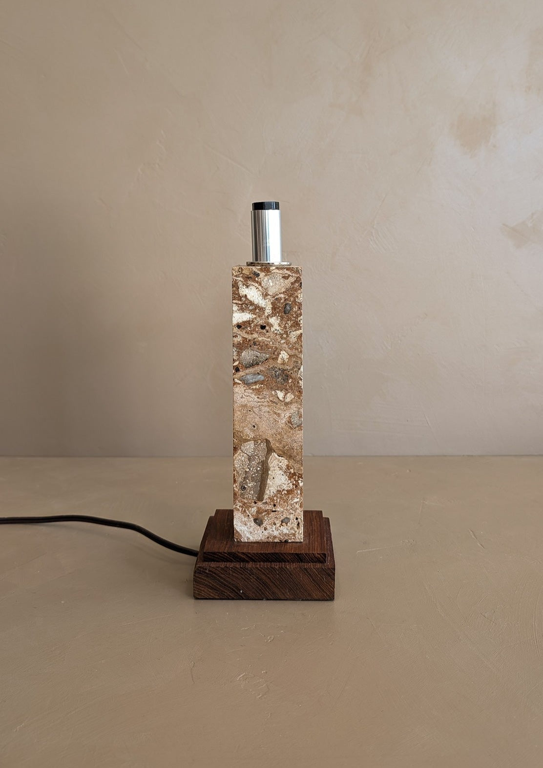 Petite Vintage Stone and Wood Lamp