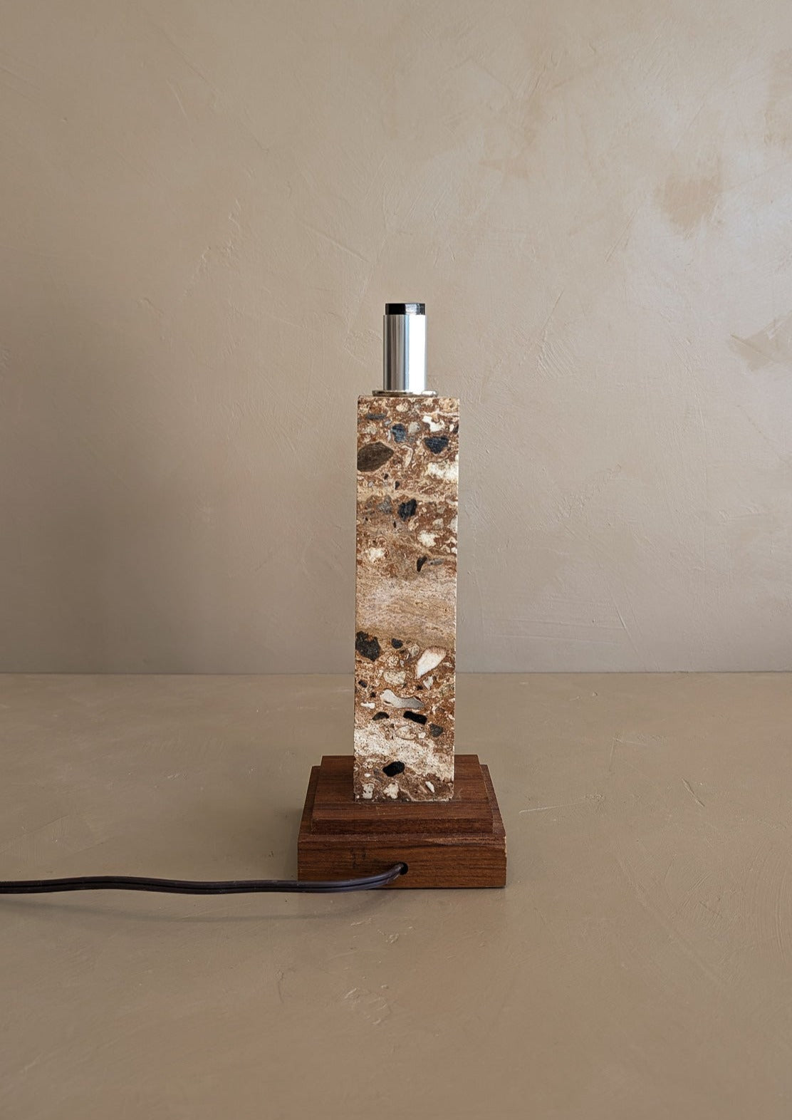 Petite Vintage Stone and Wood Lamp