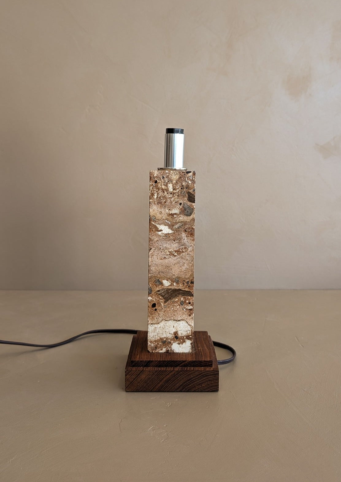 Petite Vintage Stone and Wood Lamp