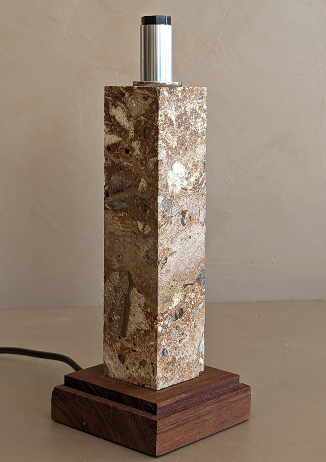 Petite Vintage Stone and Wood Lamp