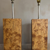 Pair of Vintage Handmade Flamed Wooden Lamps