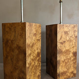 Pair of Vintage Handmade Flamed Wooden Lamps