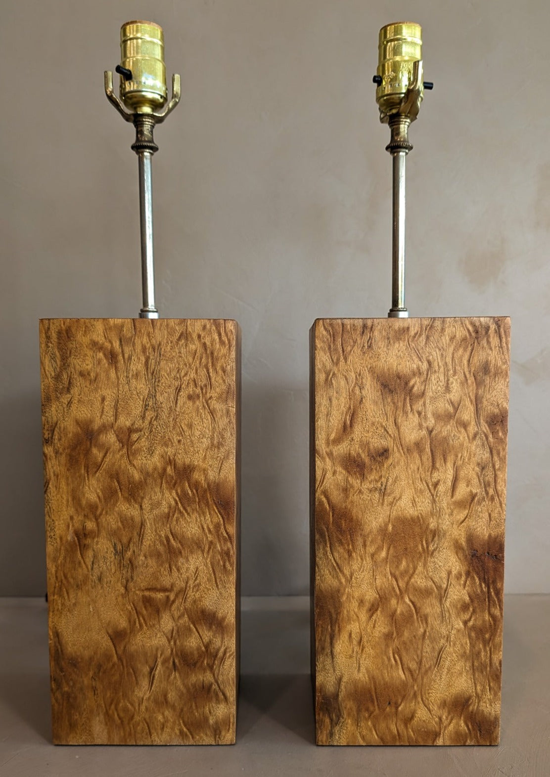 Pair of Vintage Handmade Flamed Wooden Lamps