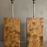 Pair of Vintage Handmade Flamed Wooden Lamps