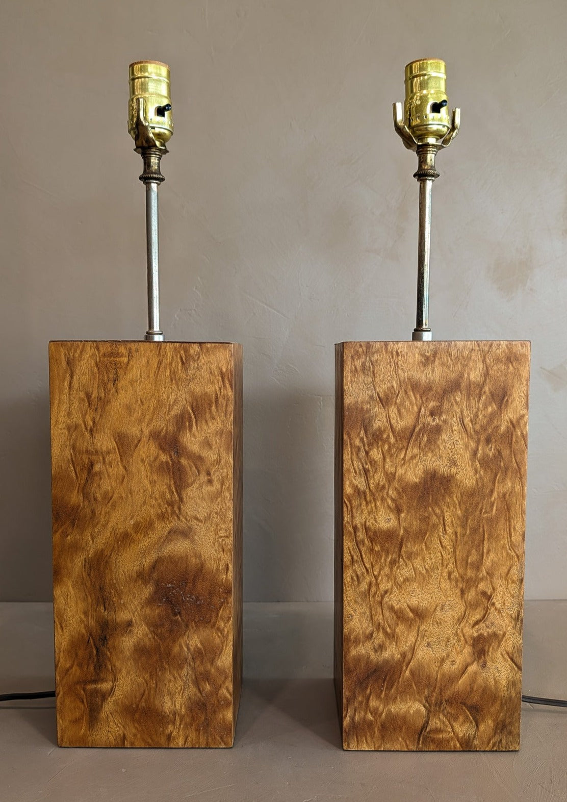 Pair of Vintage Handmade Flamed Wooden Lamps