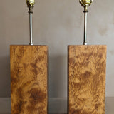 Pair of Vintage Handmade Flamed Wooden Lamps