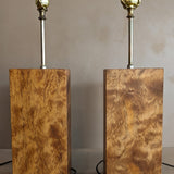 Pair of Vintage Handmade Flamed Wooden Lamps