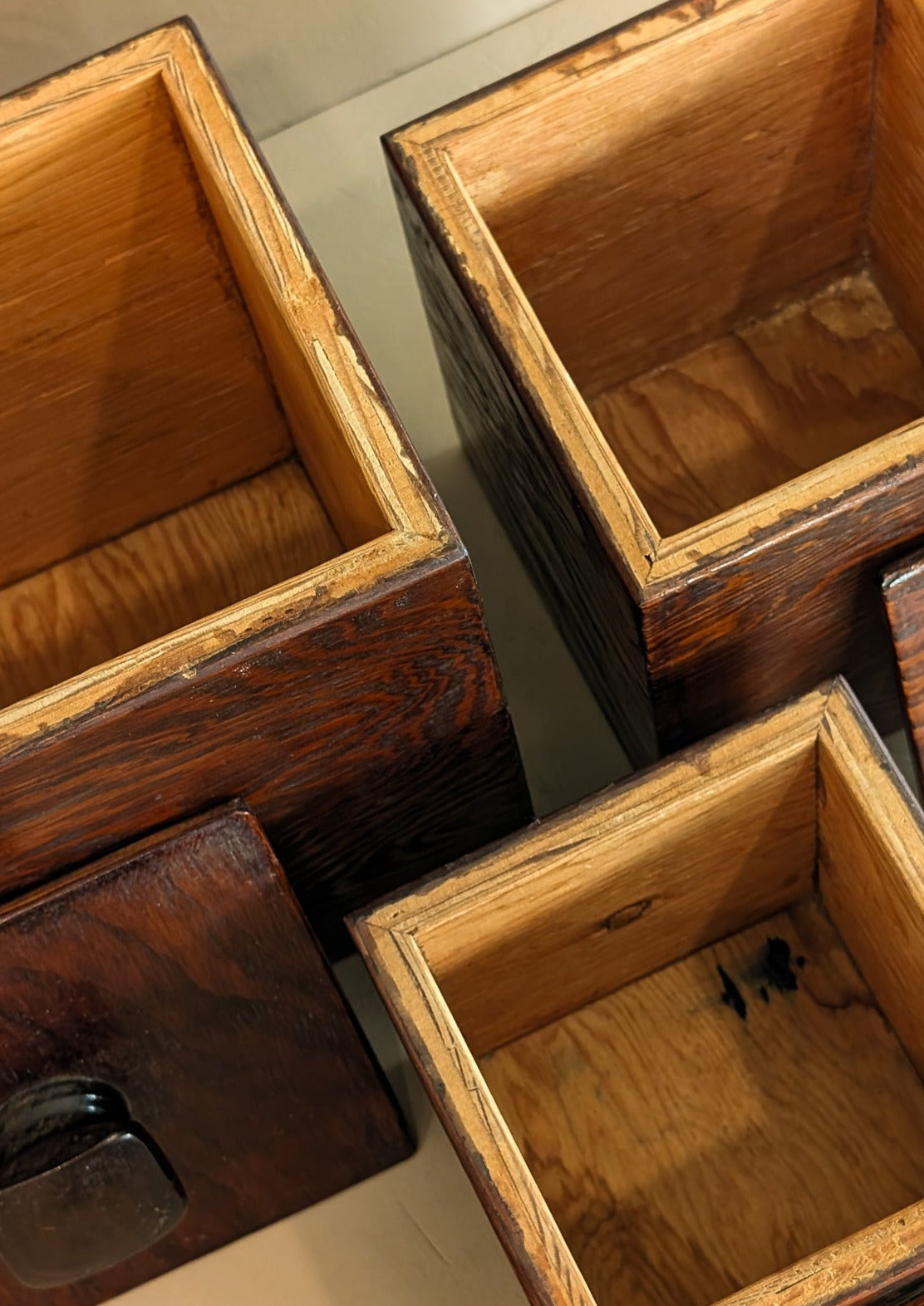 Set of 3 Vintage Brutalist Handmade Dark Wooden Canisters