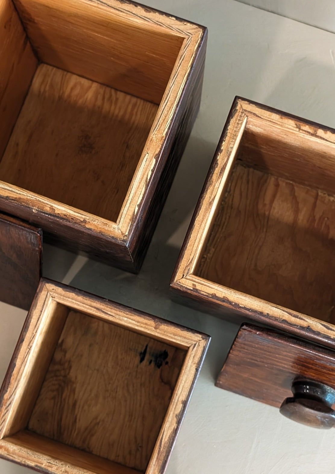 Set of 3 Vintage Brutalist Handmade Dark Wooden Canisters