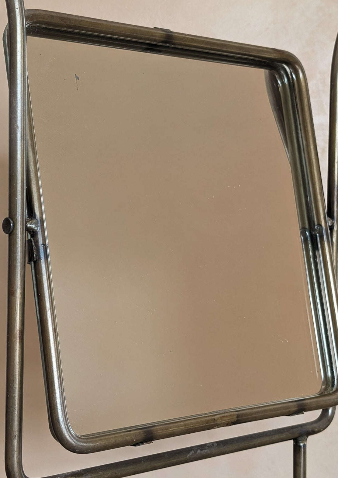 Unique Vintage Postmodern Tilting Metal Tabletop Mirror with Ball Detailing