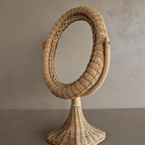 Vintage Wicker Pedestal Tabletop Mirror