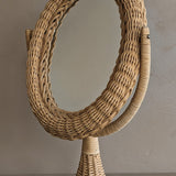 Vintage Wicker Pedestal Tabletop Mirror